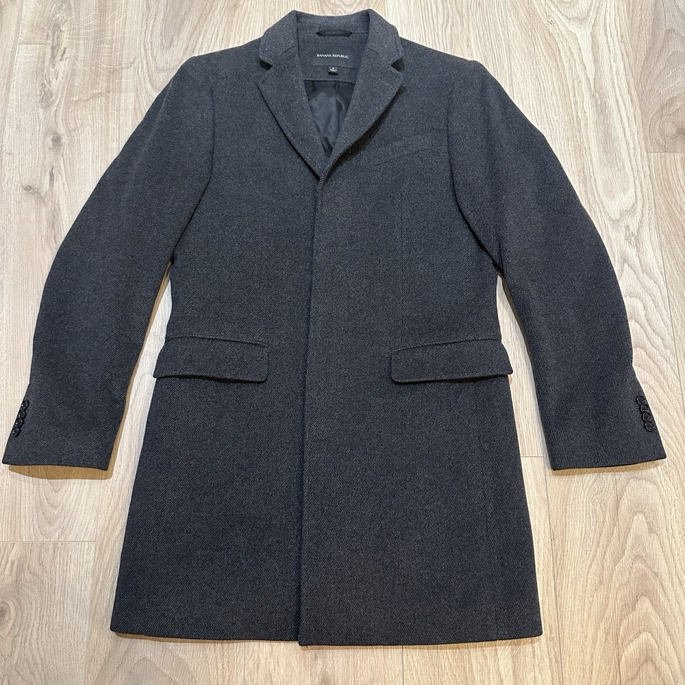 Banana‎ Republic Mens Small Overcoat 97% Cashmere Gray Topcoat Quiet Luxury EUC